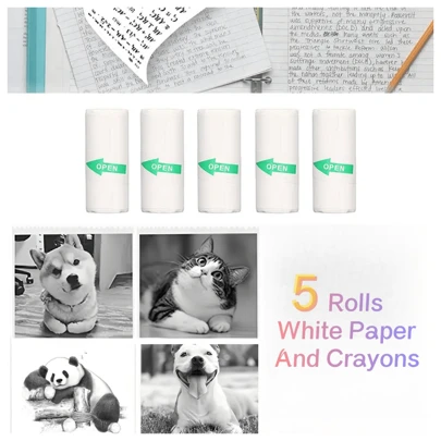 5捲迷你相片打印機貼紙配件，適用於iPhone/Android，1000mAh便攜式熱敏相片打印機，適用於贈品、學習筆記、工作文件、兒童相片、圖片和備忘錄