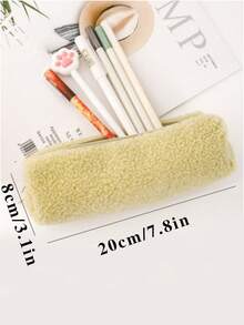 1pc Simple & Fresh Lamb Wool Plush Pencil Case - Brown - View 4