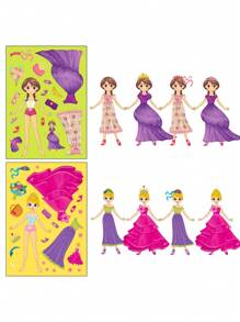 1 Packung mit 6 Prinzessin Gesichter wechselnden Aufkleberset mit Cartoon-Bildern für Mädchen, DIY Prinzessin Make-up Puzzle Aufkleber, Fake Nägel für Kinder, Prinzessin Aufkleber, Spiele Aufkleber