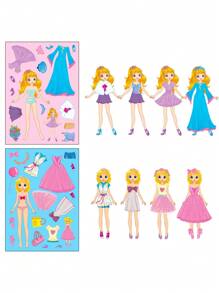 1 Packung mit 6 Prinzessin Gesichter wechselnden Aufkleberset mit Cartoon-Bildern für Mädchen, DIY Prinzessin Make-up Puzzle Aufkleber, Fake Nägel für Kinder, Prinzessin Aufkleber, Spiele Aufkleber