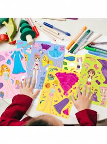 1 Packung mit 6 Prinzessin Gesichter wechselnden Aufkleberset mit Cartoon-Bildern für Mädchen, DIY Prinzessin Make-up Puzzle Aufkleber, Fake Nägel für Kinder, Prinzessin Aufkleber, Spiele Aufkleber