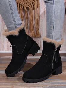 全新冬季女式防滑粗跟两用毛绒内衬侧拉链雪地靴