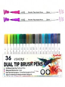 Funfull Dual Brush And Fineliner Marker Pens Set With Coloring Book Perfect For Kids And Adults For Lettering, Journaling And Doodling - Multicolor - View 2