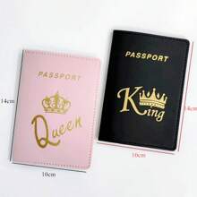2 件組 Pu 皮革情侶護照套 護照套 護照夾 護照錢包 卡夾 皇冠圖案 輕便時尚旅行配件 適合女士或男士 學生禮物 情侶度假配件 旅行配件套裝 節日女士禮品 情侶禮物 - 彩色 - 查看 5