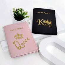 2 件組 Pu 皮革情侶護照套 護照套 護照夾 護照錢包 卡夾 皇冠圖案 輕便時尚旅行配件 適合女士或男士 學生禮物 情侶度假配件 旅行配件套裝 節日女士禮品 情侶禮物 - 彩色 - 查看 9