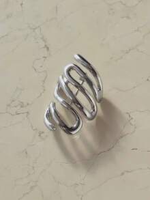 1隻銀色金屬條紋髮夾馬尾繫帶高端髮飾夾子髮夾 - 銀色 - 查看 2