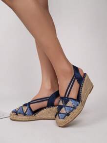 Halloween Bohemian Elegant Women's Shoes, Gold High Heel Sandals, Black High Heels, Gold Glitter Wedge Sandals, Summer Sandals 2025 New Commuting Fashion Minimalist Casual Pink Apricot High Heels, Comfortable Platform Closed Toe Shoes, Navy Blue High Heels, Woven Bottom Fringe Women High Heels, Thick Heel Fisherman Shoes Suitable For Dates And Shopping, Women Platform Sandals - Navy Blue - View 5