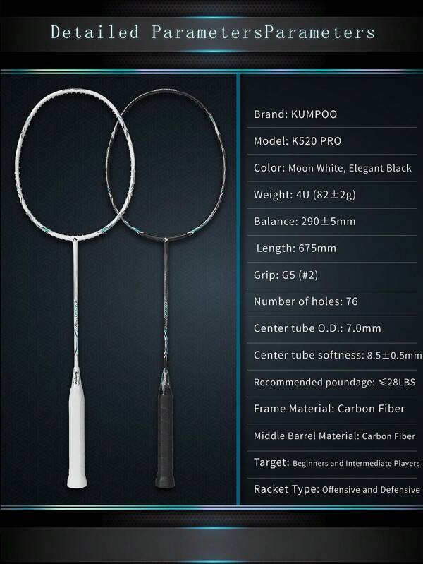 Kumpoo K520 Pro Badminton Racket 86g Ultralight Full Carbon Badminton Racket, Max Tension