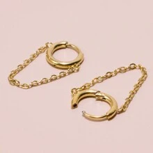 1pair Fashionable Chain & Hoop Earrings, Stainless Steel Material, Suitable For Women's Daily Wear