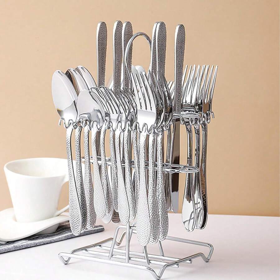 30 Pieces Silverware Set, Stainless Steel Flatware Set with Holder