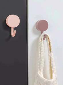 10pcs Mini Cute Adhesive Heavy Duty Wall Hooks, No Trace, Dorm Decorations, Household Use - Pink - View 1