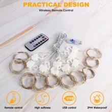 1pc 3x1m/3x3m 100/300 LED Copper Wire Curtain Lights, Waterproof Fairy Lights With USB Remote For Party Decorations - White - View 12