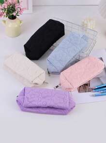 1pc Beautiful Girl Oversized Floral Pattern Pencil Case, Black - Black - View 3