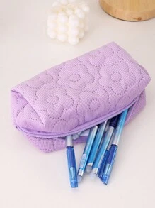 1pc Beautiful Girl Oversized Floral Pattern Pencil Case, Black - Black - View 4