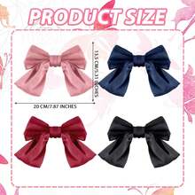 Xerteam 4入組帶蝴蝶結的髮夾,女士和女孩的緞帶蝴蝶節法式髮夾,絲質蝴蝶結髮夾,經典復古風格 (粉色+酒紅色+黑色+深藍色)