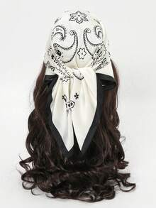1pc Paisley Printed Square Scarf Headband For Daily Wear - Multicolor - View 1