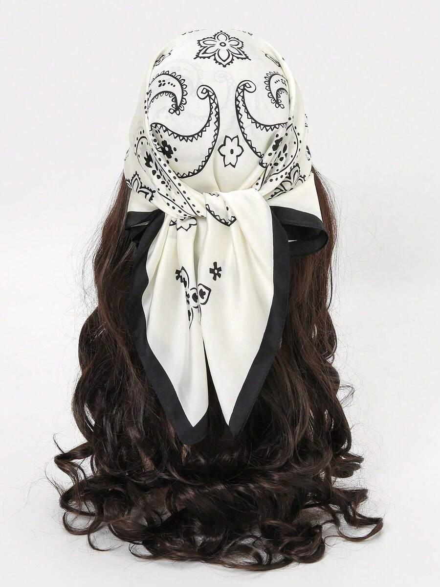 1pc Paisley Printed Square Scarf Headband For Daily Wear - Multicolor - View 1