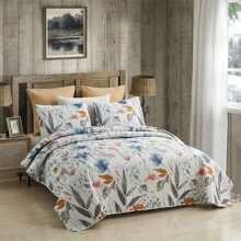 JML 3 Piece Reversible Quilt Set Microfiber Coverlet Bedspread Bed Cover With Pillow Shams Queen King Size Easter Day - Plants - View 3