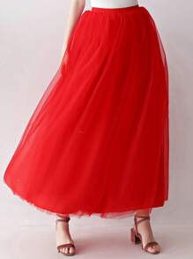 1 件女士 A 字形超长薄纱芭蕾舞裙，适合婚礼派对，黑色、白色、象牙色、粉色、绿色、红色