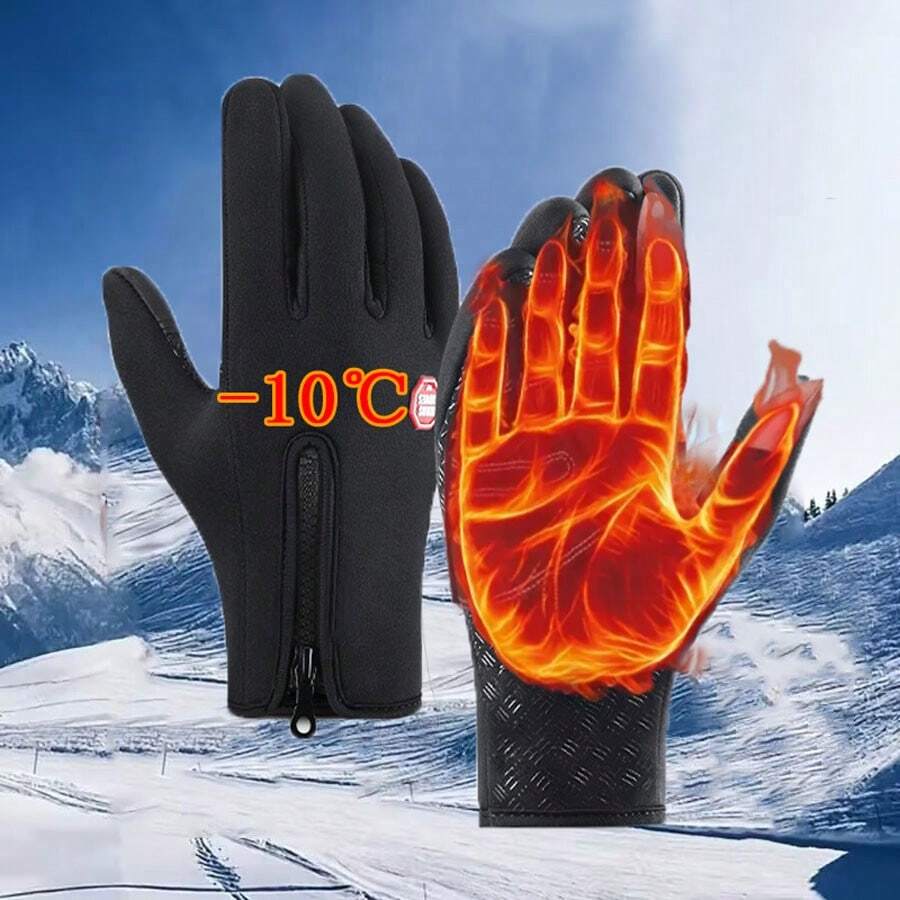 1 Par De Luvas À Prova De Vento Para Homens Para O Inverno, Luvas À Prova D'água, Contra O Frio, Antideslizantes, Com Tela Sensível Ao Toque, Adequado Para Esportes Ao Ar Livre, Pesca, Ciclismo, Esqui, Escalada De Montanha, Com Zíper, Luvas Antiderrapantes Para Moto