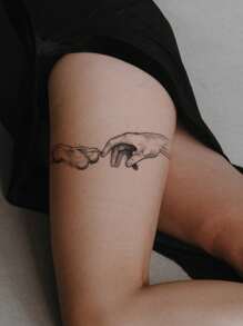 1pc Black Abstract Animal Paw Touching Finger Pattern Large Temporary Tattoo Sticker For Chest, Back, Abdomen - Black - View 4