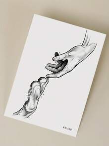 1pc Black Abstract Animal Paw Touching Finger Pattern Large Temporary Tattoo Sticker For Chest, Back, Abdomen - Black - View 5