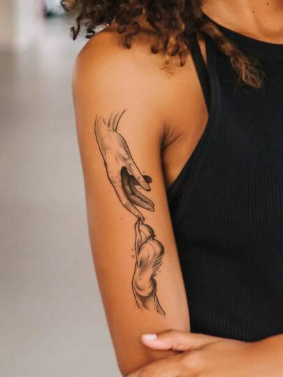 1pc Black Abstract Animal Paw Touching Finger Pattern Large Temporary Tattoo Sticker For Chest, Back, Abdomen