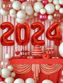 1套 - 紅色32吋2024年新年派對數字氣球,聖誕節裝飾數字氣球,感恩節派對裝飾氣球 - 紅色 - 查看 2