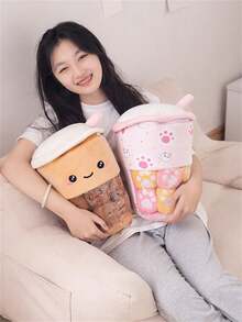 新款創意珍珠奶茶杯形毛絨枕頭客廳沙發臥室床頭迷你裝飾午睡枕、零食玩具、送給家人、朋友、戀人的聖誕禮物