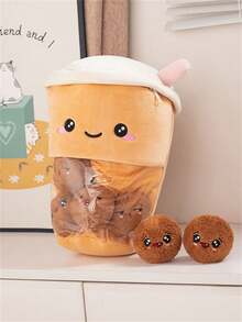新款創意珍珠奶茶杯形毛絨枕頭客廳沙發臥室床頭迷你裝飾午睡枕、零食玩具、送給家人、朋友、戀人的聖誕禮物
