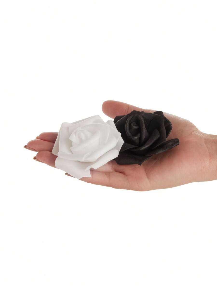 100 Pack Black And White Artificial Flowers, Bulk Stemless Fake Foam