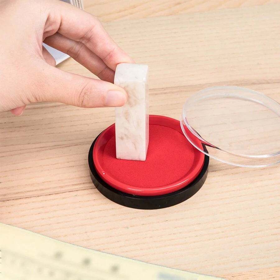 1pc Large Round Red Oil-Based Quick-Drying Stamp Pad For Office Use, School Supplies, Fingerprinting - Red - View 1