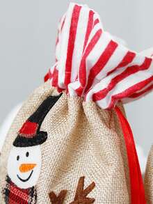 1入3d刺繡粗麻手提包,用於聖誕節裝飾,兒童禮物袋,糖果袋,收納袋