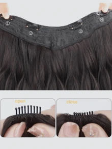 合成纖維材質4條夾片v型大波浪髮延長器,適合日常佩戴 - 黑色 - 查看 6