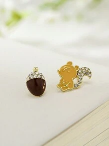 rundraw 2pcs Cute Animal Metal Fashion Squirrel Food Pinecone Stud Earrings For Women Daily Wear - Multicolor - View 4