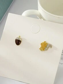 rundraw 2pcs Cute Animal Metal Fashion Squirrel Food Pinecone Stud Earrings For Women Daily Wear - Multicolor - View 7