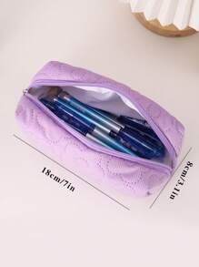 1pc Beautiful Girl Oversized Floral Pattern Pencil Case, Black - Black - View 5