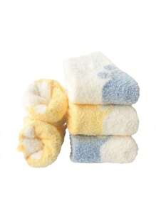 3 Pairs Of Baby Autumn And Winter Thickened Velvet Warm Mid-calf Newborn Baby Socks Floor Socks