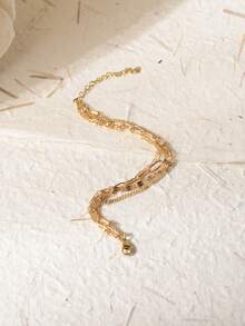 1pc Fashionable Personalized Triple Layer Chain Design Women's Bracelet - Yellow Gold - View 2