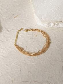 1pc Fashionable Personalized Triple Layer Chain Design Women's Bracelet - Yellow Gold - View 7