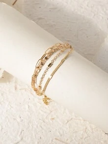 1pc Fashionable Personalized Triple Layer Chain Design Women's Bracelet - Yellow Gold - View 1
