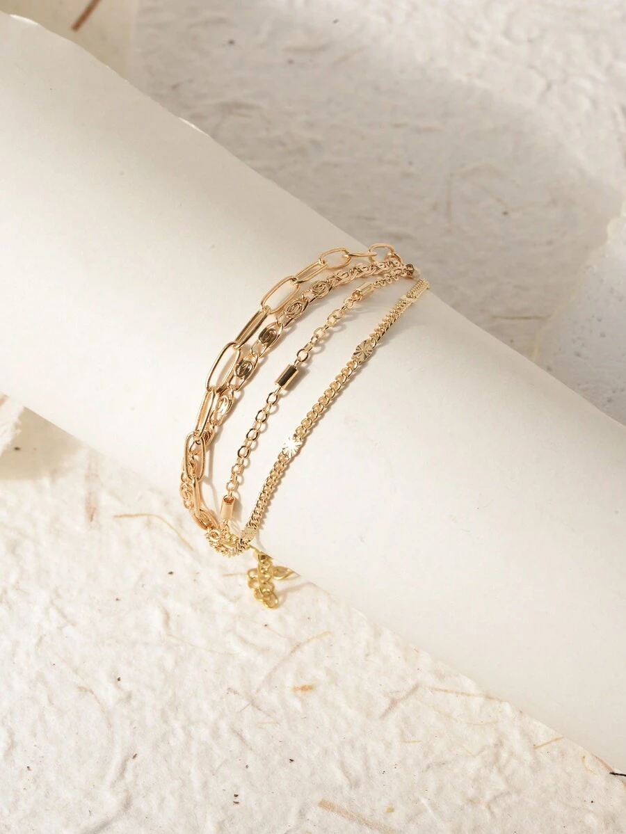 1pc Fashionable Personalized Triple Layer Chain Design Women's Bracelet - Yellow Gold - View 1