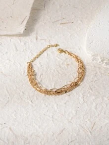 1pc Fashionable Personalized Triple Layer Chain Design Women's Bracelet - Yellow Gold - View 3
