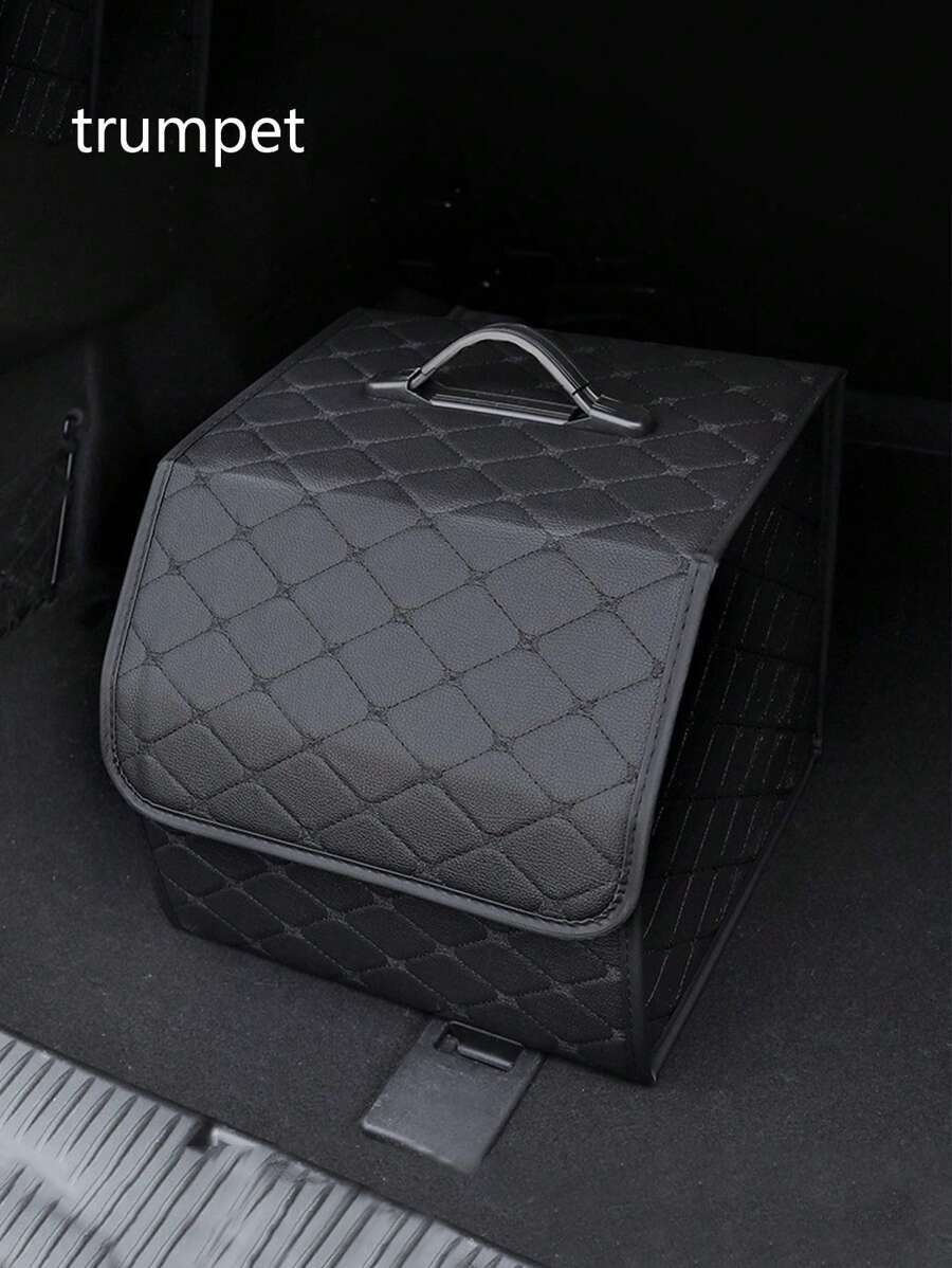 1pc Foldable Multi-Functional Car Storage Box Trunk Organizer Leather Universal Fit - Black - View 1