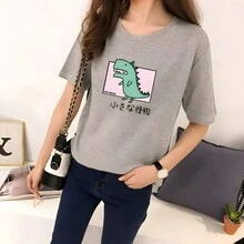 Dinosaurio Playera Slim Fit Cómodo Manga Corta Sin Género - Gris - Ver 2