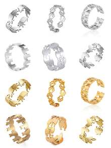 1件女性不銹鋼可調節動物包裹開放式戒指,情人節時尚日常配飾,周年紀念禮物