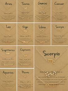 3pcs/set Zodiac Sign English Letter & Rhinestone Decor Pendant Bracelet With Constellation Card For Women - Yellow Gold - View 2