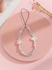 1個最新流行的手工製作原創可愛愛心花瓣珍珠圓珠手機吊飾短手鏈圓珠吊墜 - 淺藍色 - 查看 2