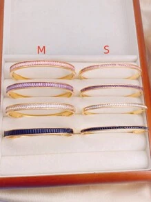 1個女性專用豪華多色立方氧化鋯和鑽石裝飾金色不銹鋼手鍊,多種尺寸和顏色選擇 - 紫色 - 查看 1