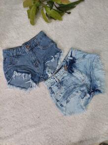 Women Denim Shorts - 彩色 - 查看 3